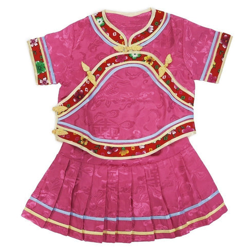 Little Girls Pink Chinese Retro Style 2 Piece Blouse Skirt Set 12M-8 - SophiasStyle.com